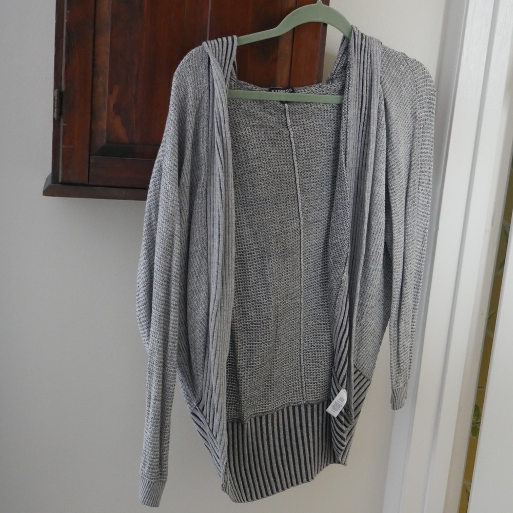 Express grey, knitted, hooded cardigan
